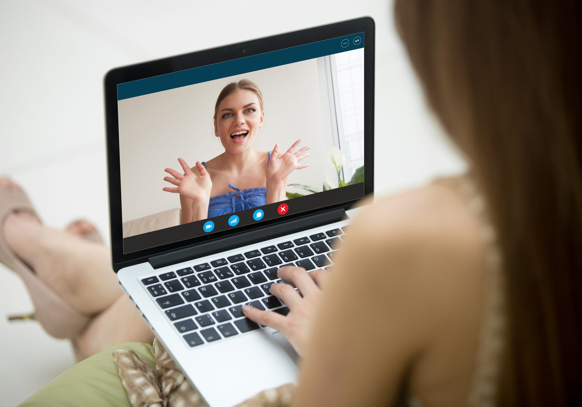video call, communicating online with app for virtual chat, girlfriends tal...